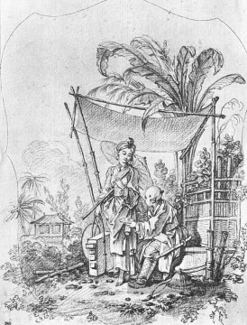 François Boucher œuvres - Dame avec un parapluie Rococo François Boucher